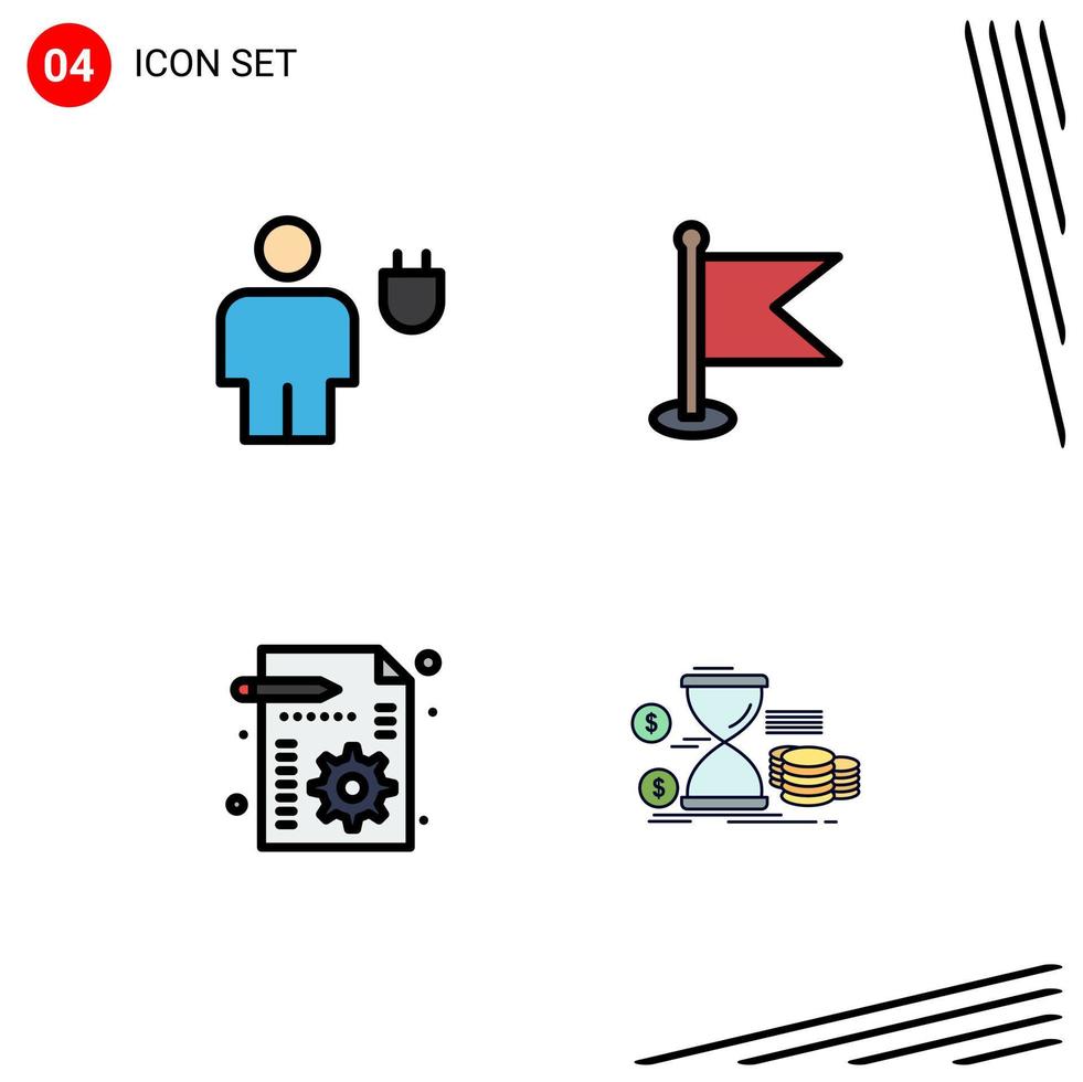 conjunto de 4 iconos de interfaz de usuario modernos signos de símbolos para elementos de diseño de vector editables de archivo de ubicación humana de negocio de avatar