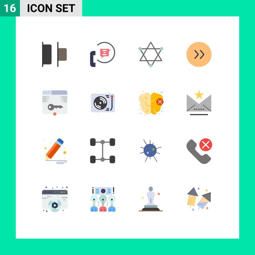 Mobile Interface Flat Color Set of 16 Pictograms of form key figure secure circle Editable Pack of Creative Vector Design Elements