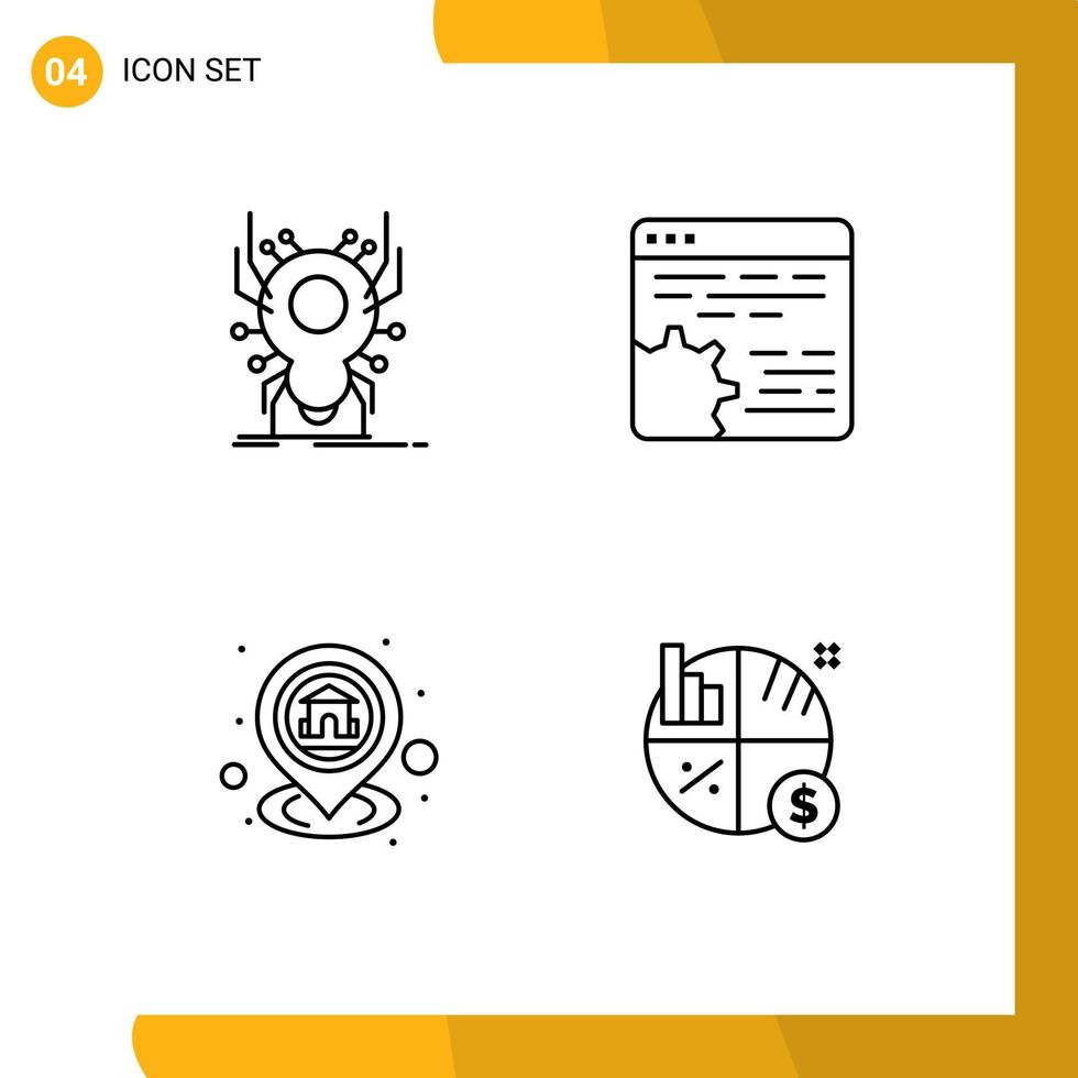 Group of 4 Filledline Flat Colors Signs and Symbols for bug app virus code home Editable Vector Design Elements