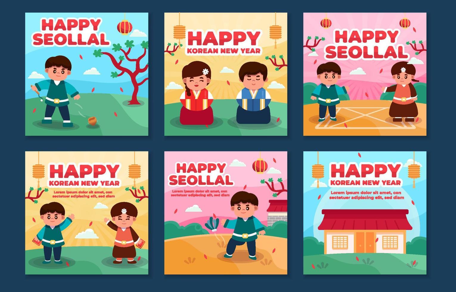 Celebrate Seollal Korea New Year Social Media Posts vector