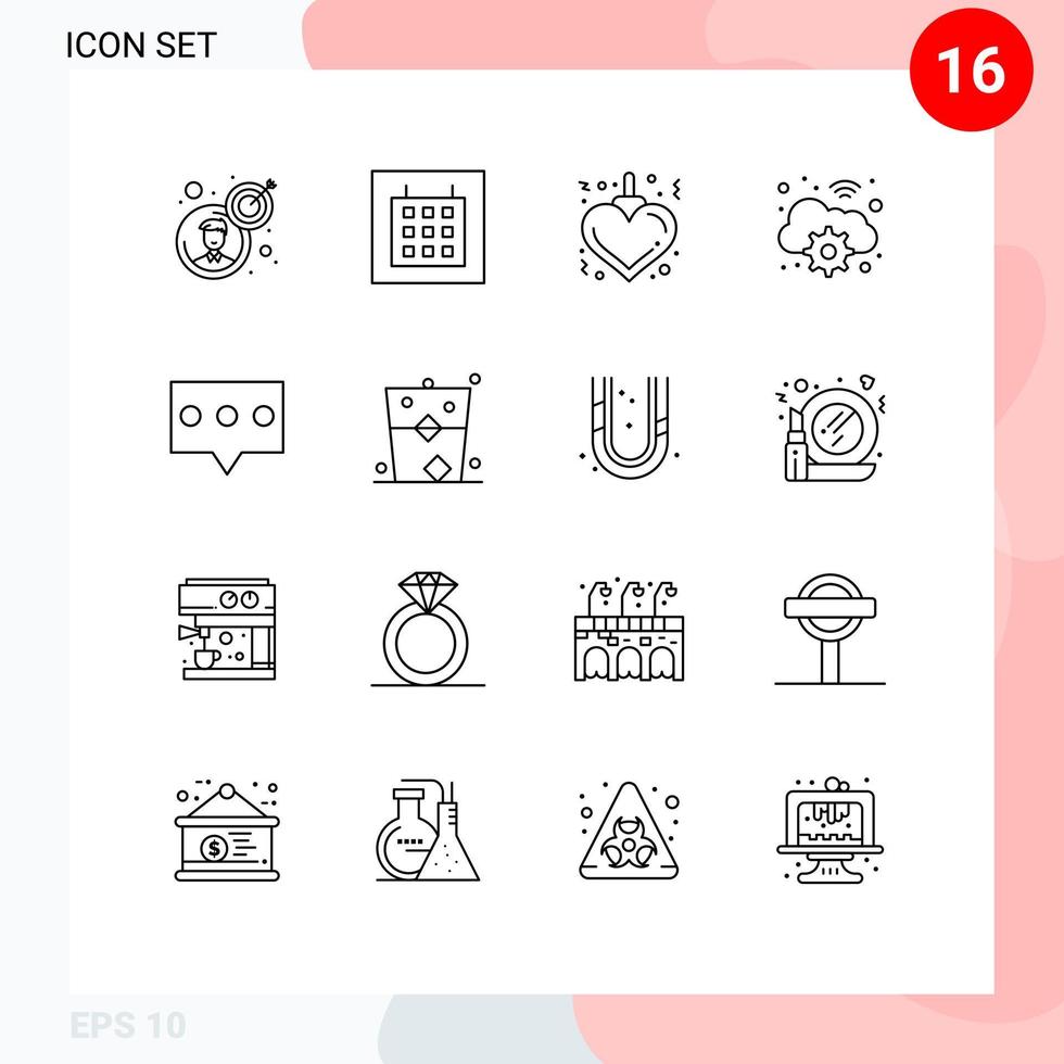 Modern Set of 16 Outlines and symbols such as alcohol comment heart bubble wifi Editable Vector Design Elements