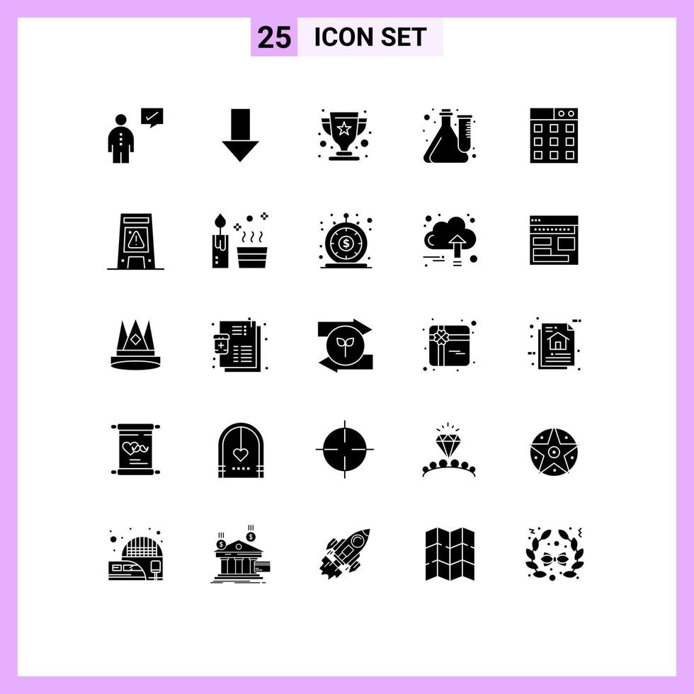 25 Thematic Vector Solid Glyphs and Editable Symbols of laboratory experiment direction culture champion Editable Vector Design Elements