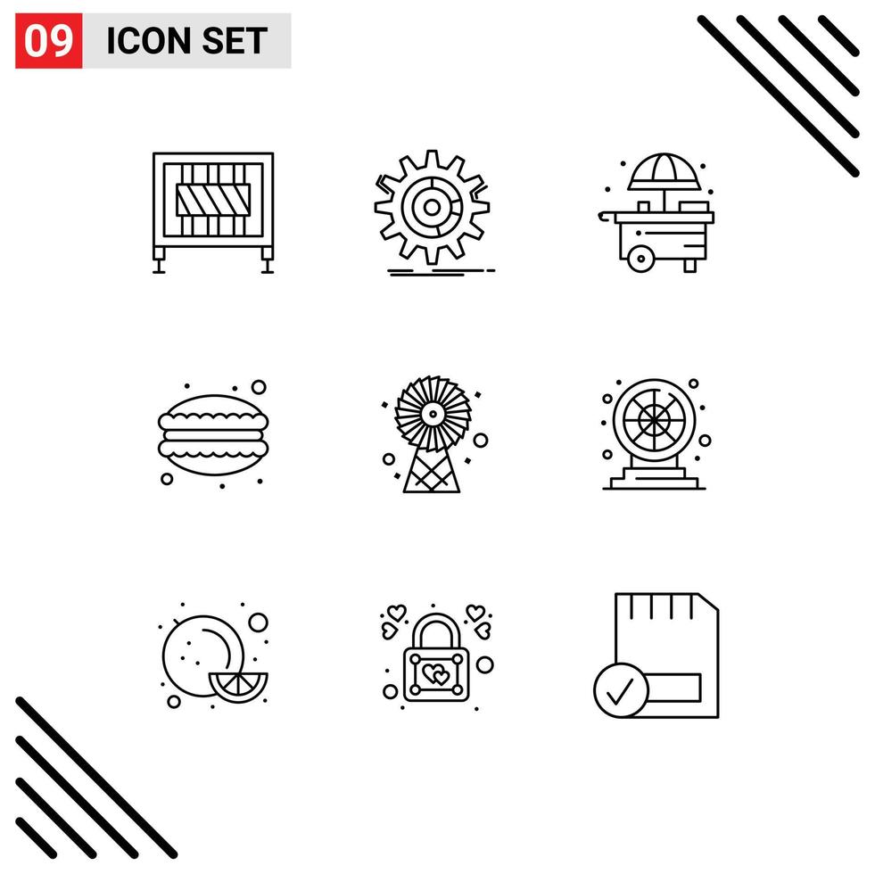 Pack of 9 creative Outlines of ecologic food progress dumplings cafe Editable Vector Design Elements