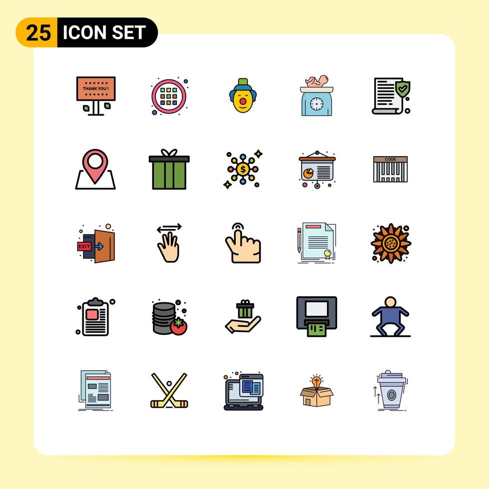 Pictogram Set of 25 Simple Filled line Flat Colors of paper kid joker scales baby Editable Vector Design Elements