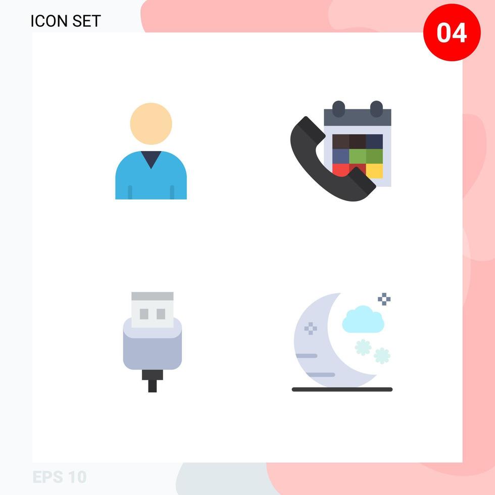 4 paquete de iconos planos de interfaz de usuario de signos y símbolos modernos de conector humano calendario teléfono halloween elementos de diseño vectorial editables vector