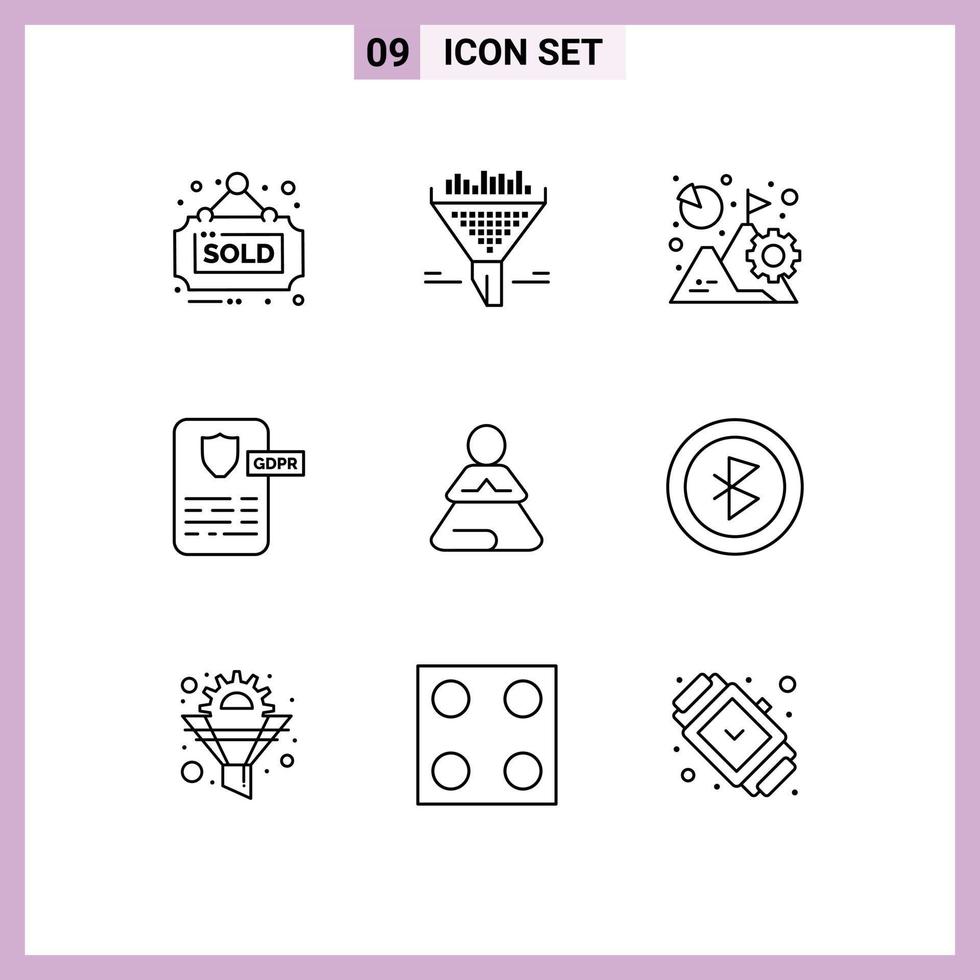 Set of 9 Vector Outlines on Grid for fast gdpr analysis design mission Editable Vector Design Elements
