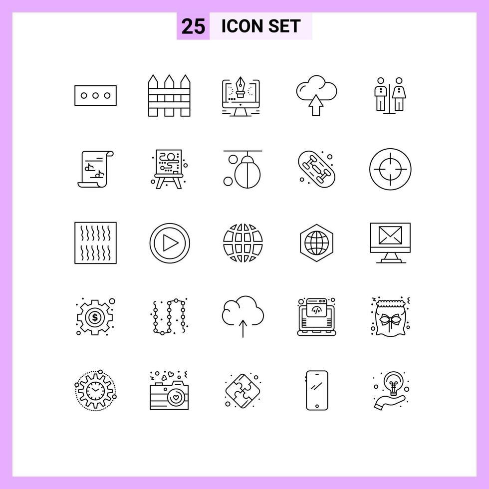 Stock Vector Icon Pack of 25 Line Signs and Symbols for hotel elevator comuter upload arrow Editable Vector Design Elements