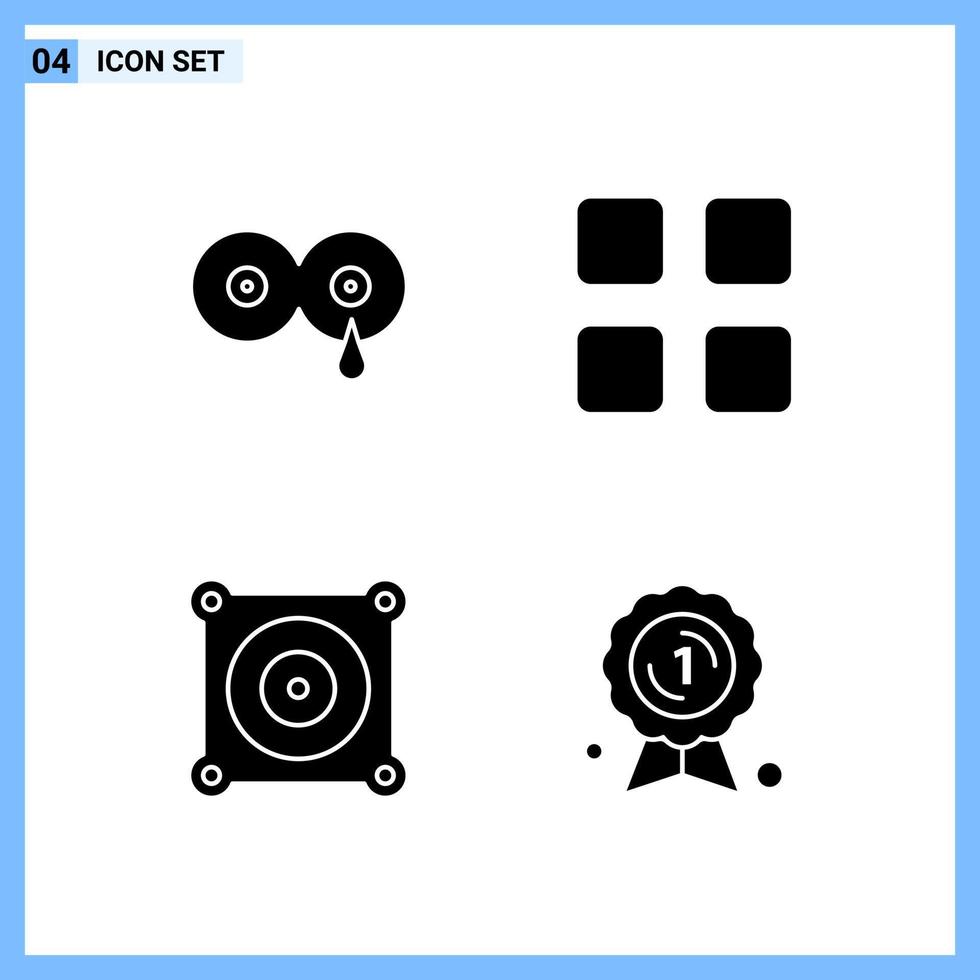 4 Icons Solid style Creative Glyph Symbols Black Solid Icon Sign Isolated on White Background vector