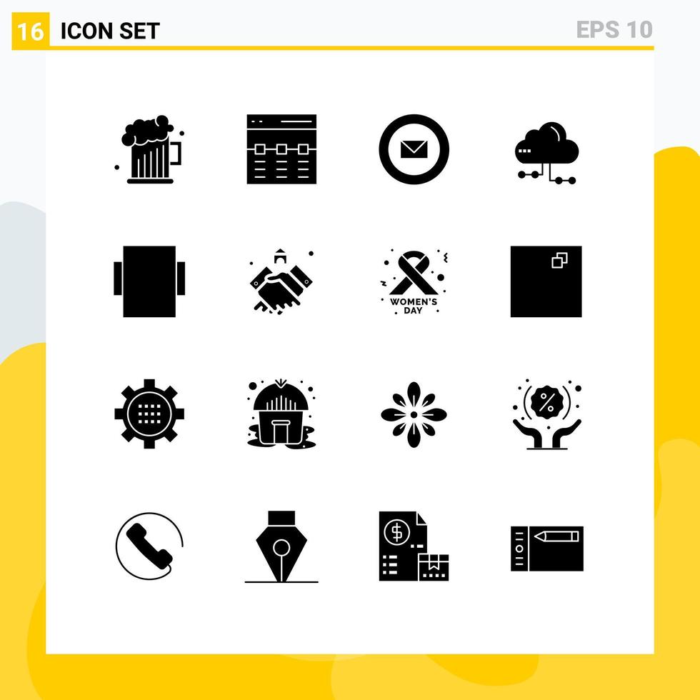 16 Thematic Vector Solid Glyphs and Editable Symbols of layout computing interface share stamps Editable Vector Design Elements
