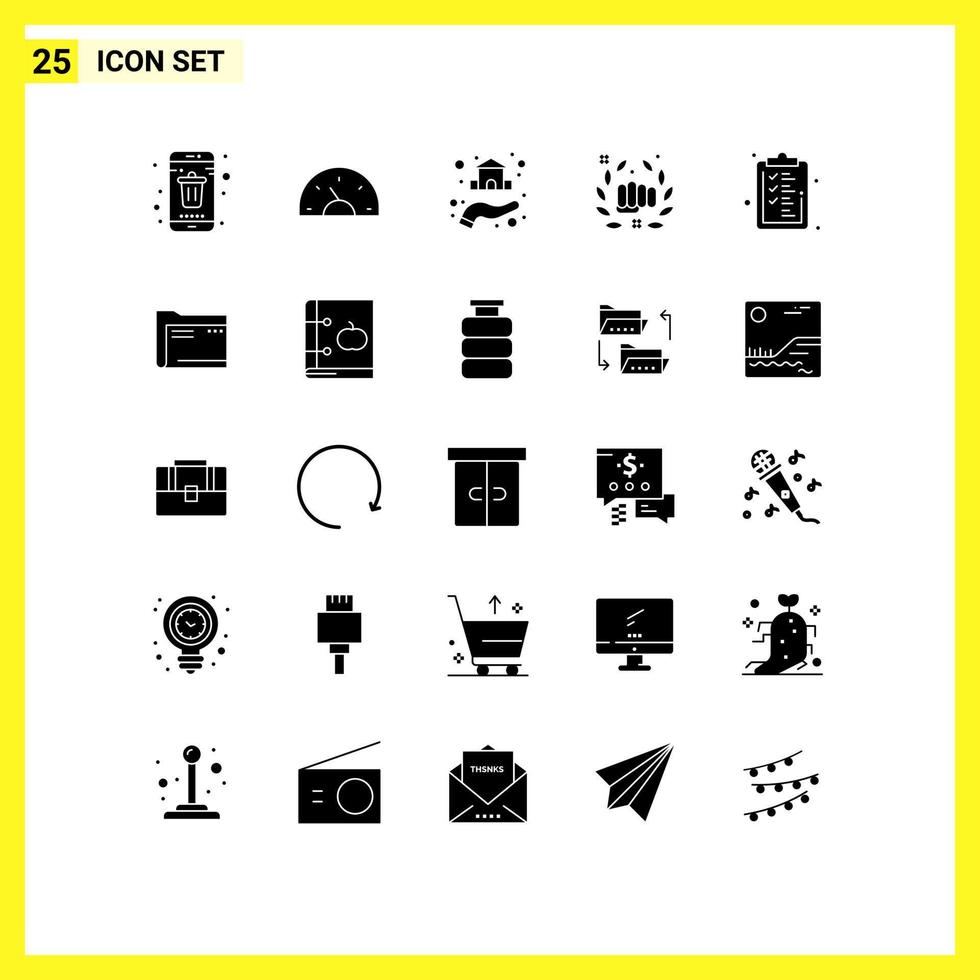 Group of 25 Modern Solid Glyphs Set for hand fight creative boxing property Editable Vector Design Elements