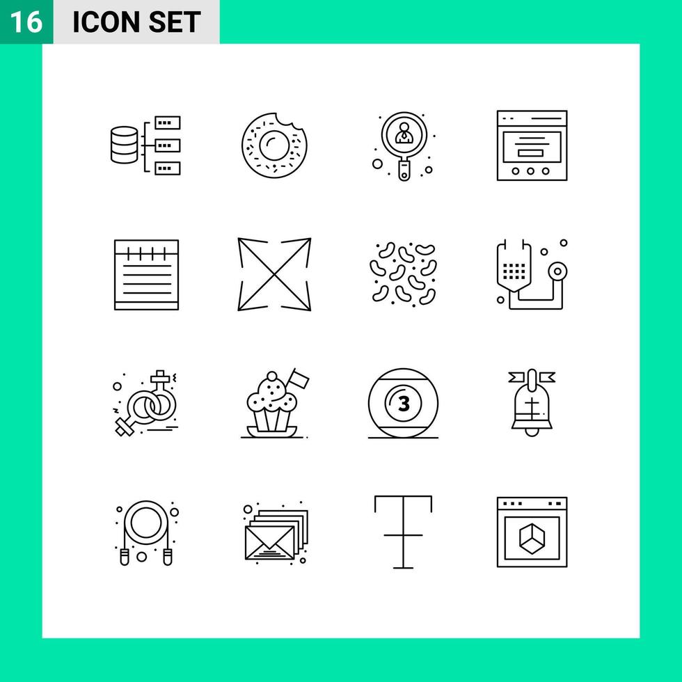 Stock Vector Icon Pack of 16 Line Signs and Symbols for school notebook search user interface Editable Vector Design Elements