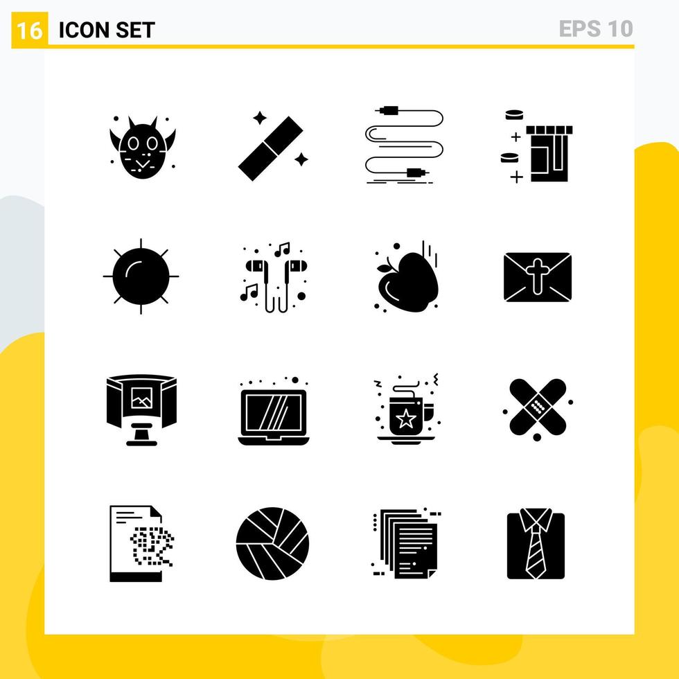 Collection of 16 Universal Solid Icons Icon Set for Web and Mobile vector