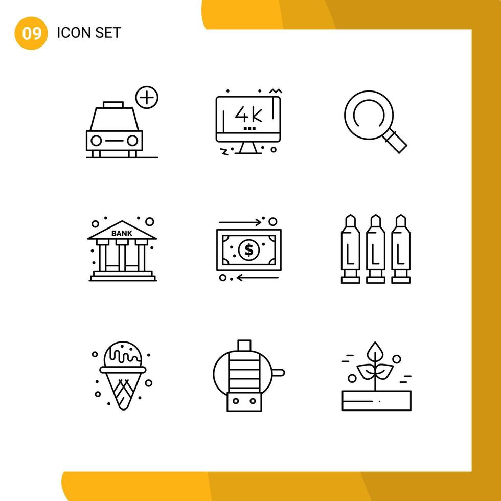 Set of 9 Modern UI Icons Symbols Signs for management business general building finance Editable Vector Design Elements