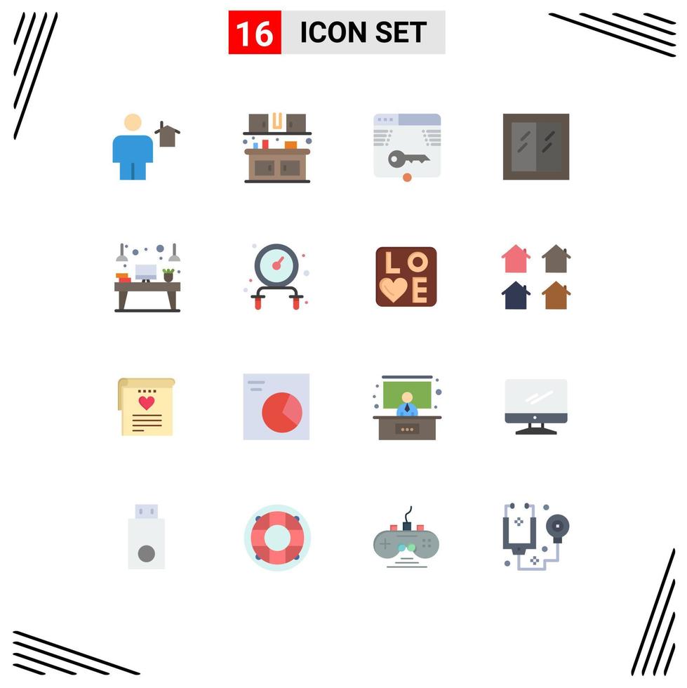 Universal Icon Symbols Group of 16 Modern Flat Colors of window house kitchen glass form Editable Pack of Creative Vector Design Elements