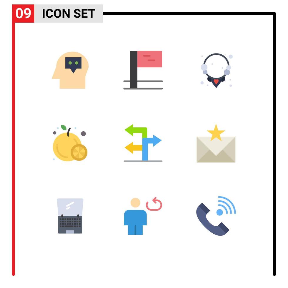 9 Thematic Vector Flat Colors and Editable Symbols of envelope communication necklace navigation arrow Editable Vector Design Elements
