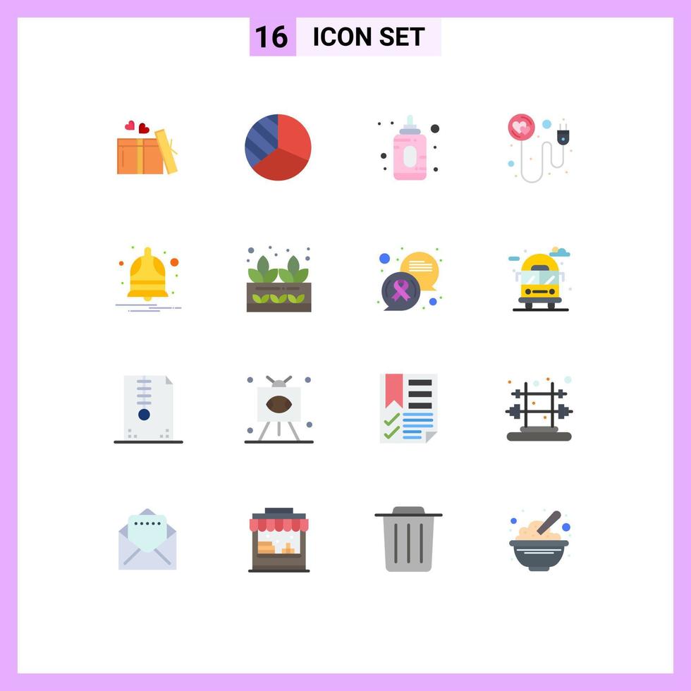 Modern Set of 16 Flat Colors and symbols such as alarm notification child bell recharge Editable Pack of Creative Vector Design Elements