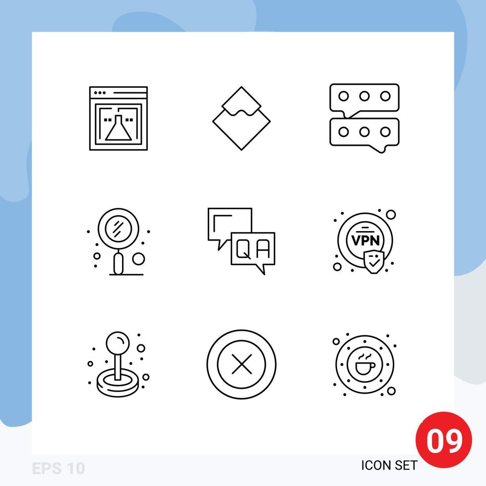 Modern Set of 9 Outlines Pictograph of answer seo currency search quest Editable Vector Design Elements