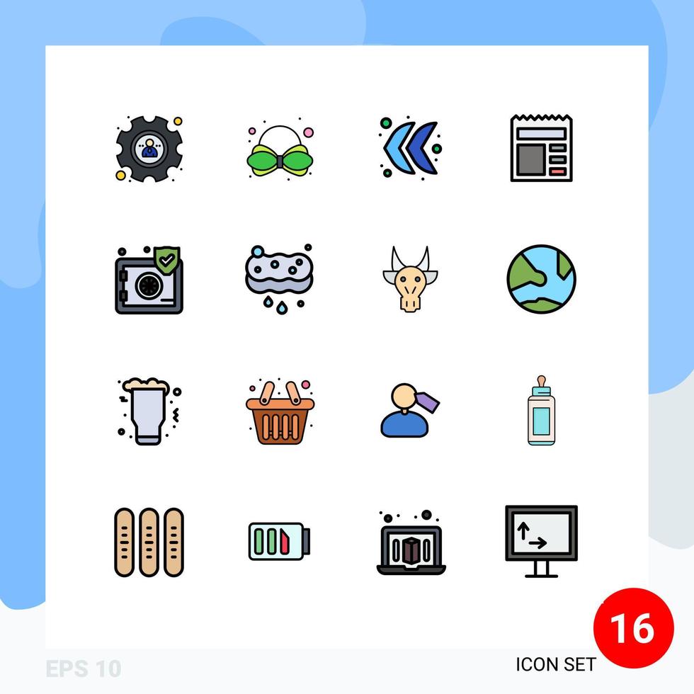 User Interface Pack of 16 Basic Flat Color Filled Lines of clean safe left protect bank Editable Creative Vector Design Elements