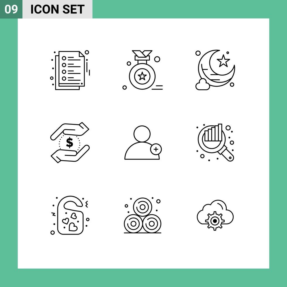 Stock Vector Icon Pack of 9 Line Signs and Symbols for chart user star new money Editable Vector Design Elements