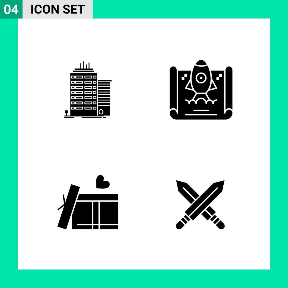 Pack of 4 Solid Style Icon Set Glyph Symbols for print Creative Signs Isolated on White Background 4 Icon Set vector