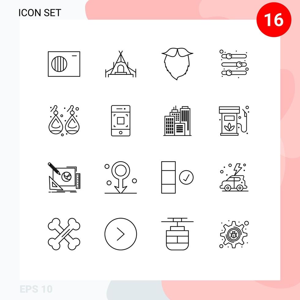 Set of 16 Modern UI Icons Symbols Signs for gold slider movember preference equalizer Editable Vector Design Elements