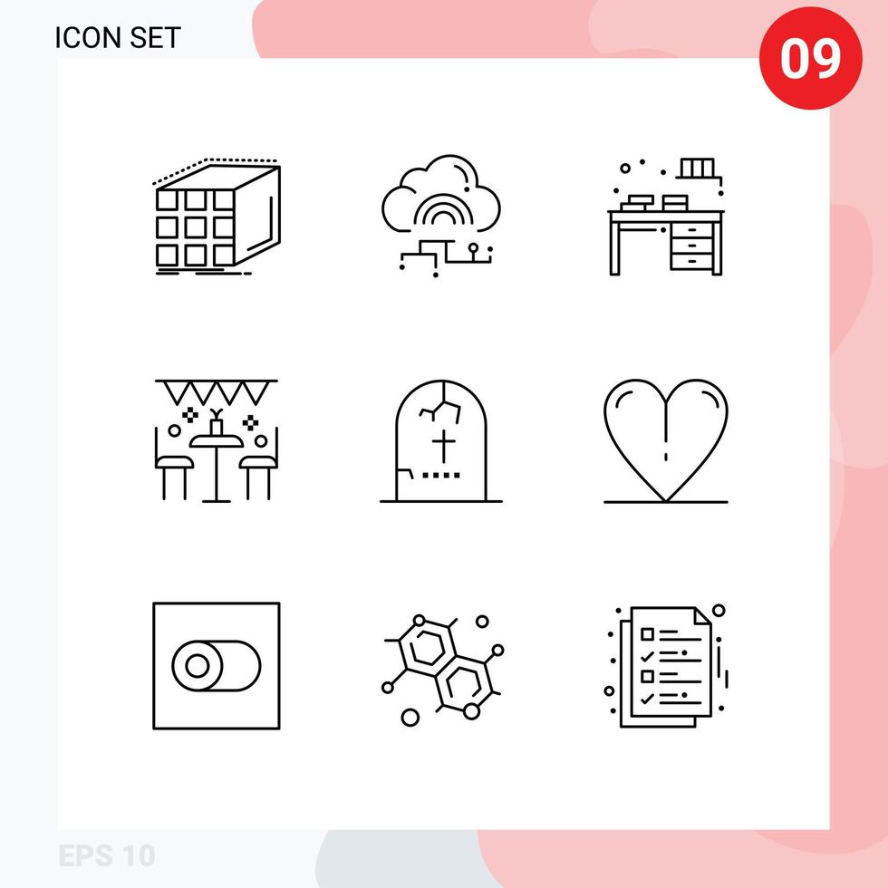 Modern Set of 9 Outlines Pictograph of holiday celebration connect decorate book Editable Vector Design Elements