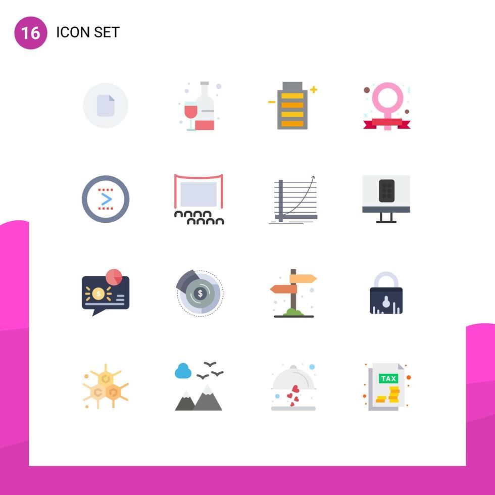 16 Universal Flat Color Signs Symbols of circle feminist battery feminism banner Editable Pack of Creative Vector Design Elements