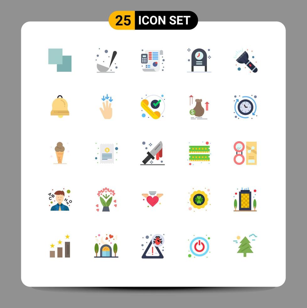 Paquete de 25 colores planos de interfaz de usuario de signos y símbolos modernos de elementos de diseño de vector editables de reloj de fiesta de presupuesto de antorcha