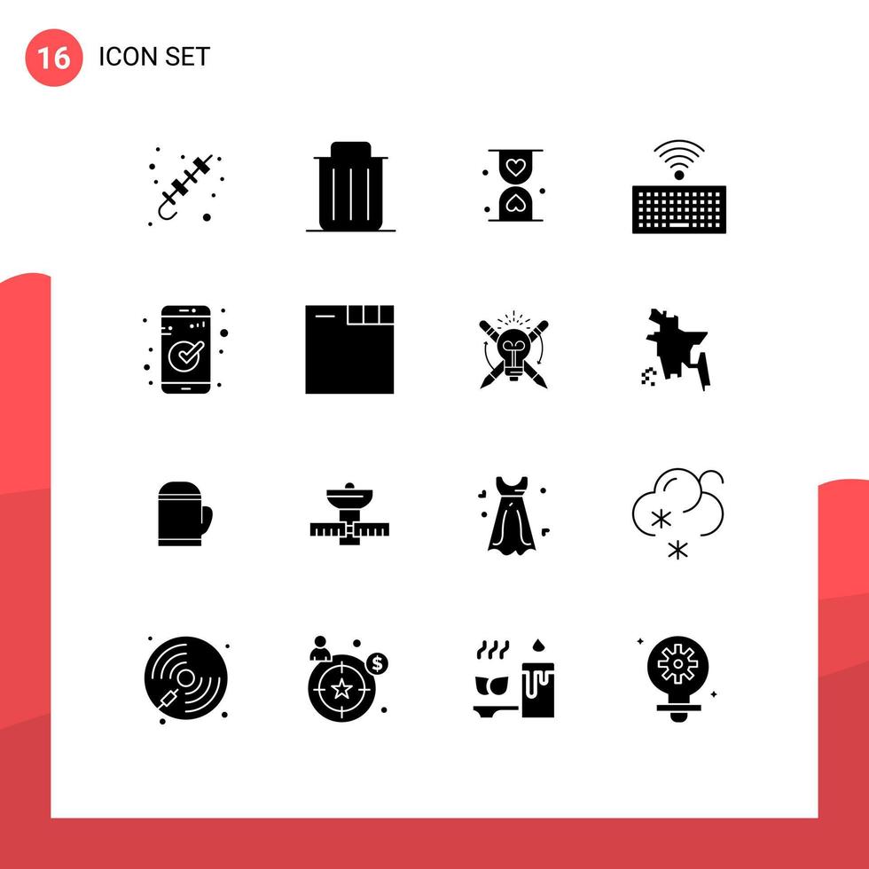 16 Universal Solid Glyphs Set for Web and Mobile Applications keys hardware remove waiting glass Editable Vector Design Elements