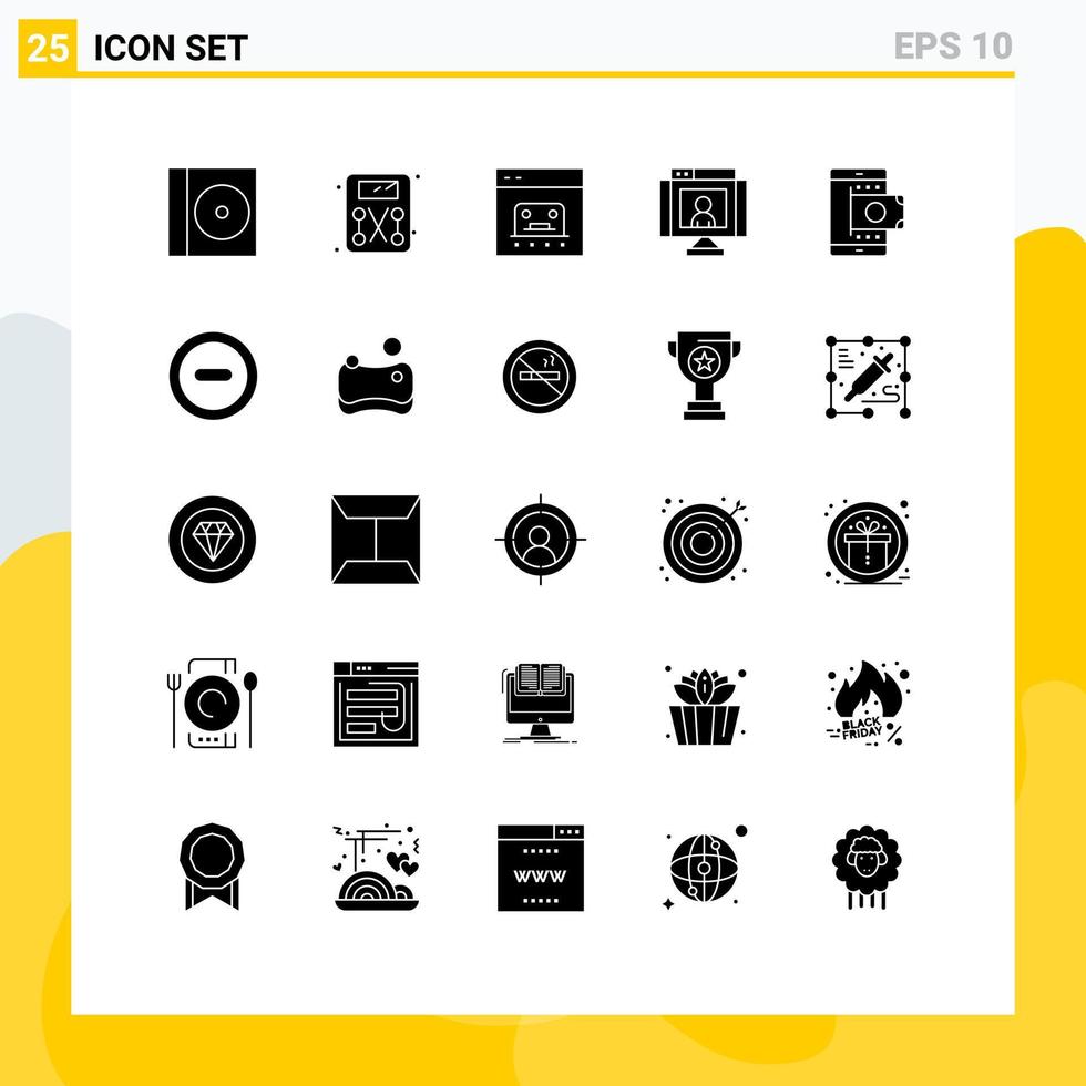Stock Vector Icon Pack of 25 Line Signs and Symbols for online webcam finance video communications Editable Vector Design Elements