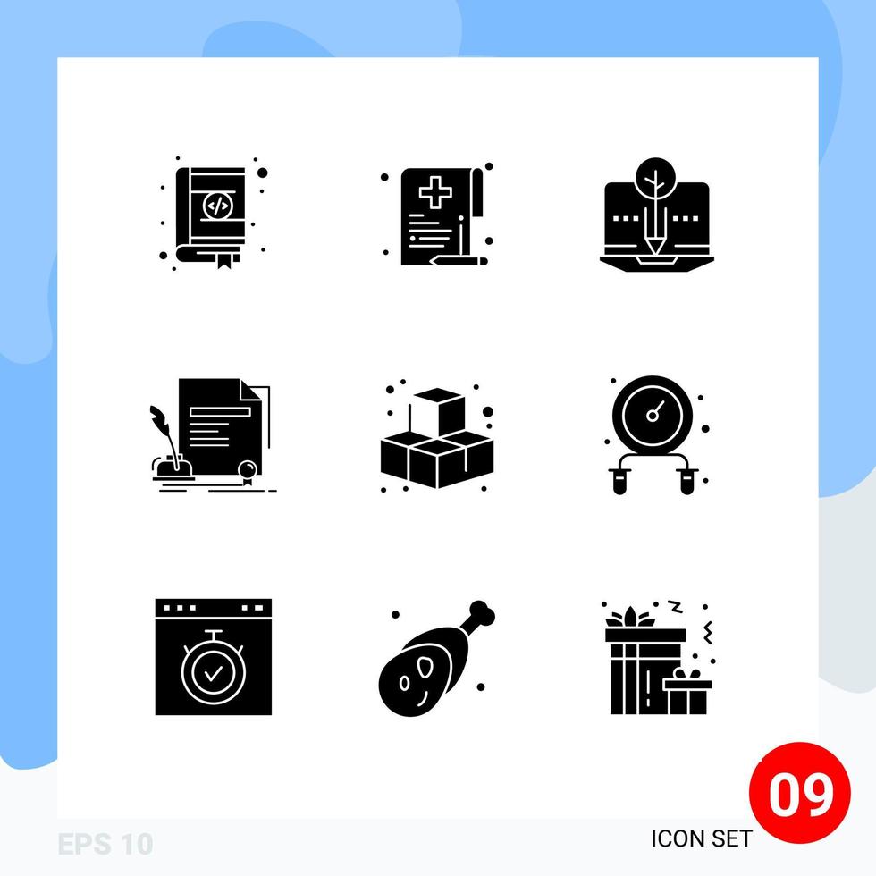 Group of 9 Solid Glyphs Signs and Symbols for agreement paper medical contract organic content Editable Vector Design Elements