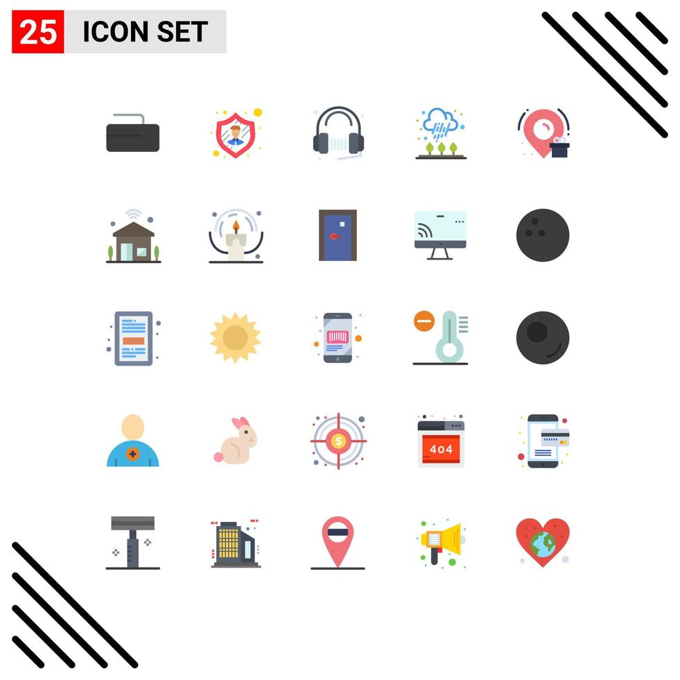 25 User Interface Flat Color Pack of modern Signs and Symbols of location birthday service cold cloud Editable Vector Design Elements