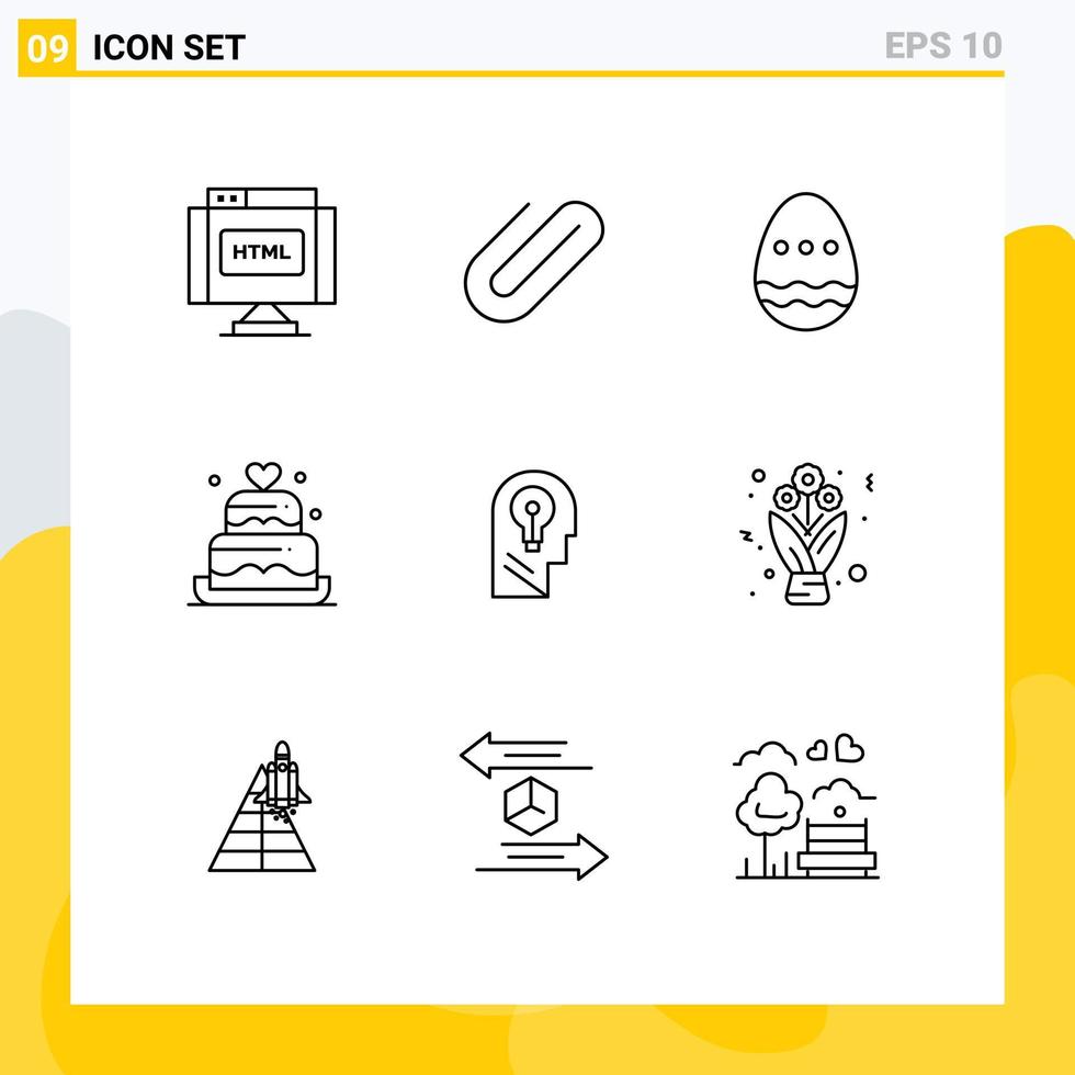 Modern Set of 9 Outlines and symbols such as head wedding decoration heart cake Editable Vector Design Elements