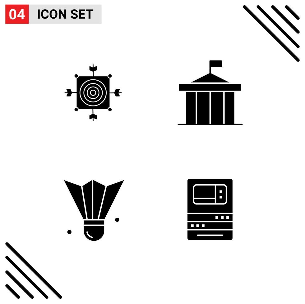 Set of 4 Vector Solid Glyphs on Grid for focus greece arrow citadel badminton birdie Editable Vector Design Elements