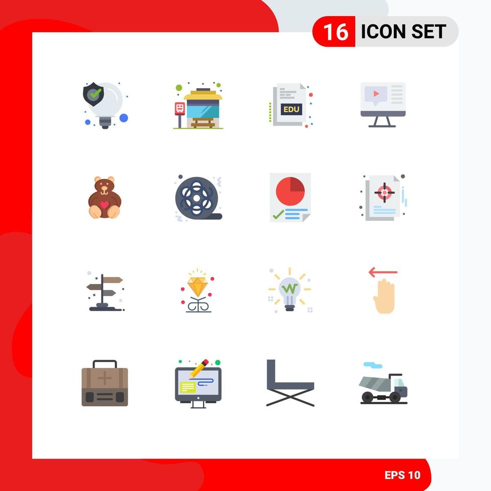 símbolos de iconos universales grupo de 16 colores planos modernos de corazones amorosos educar educación jugar paquete editable de elementos de diseño de vectores creativos