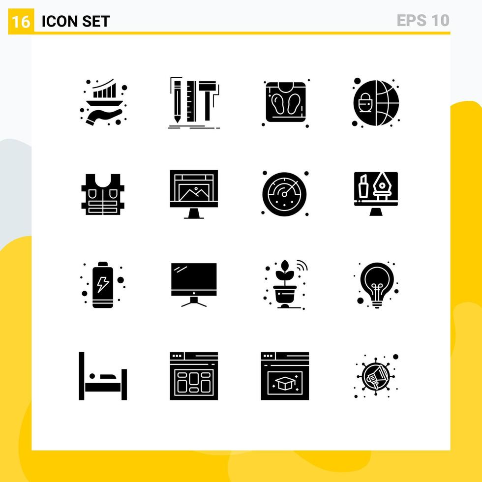 Set of 16 Modern UI Icons Symbols Signs for life seo tools protection sauna Editable Vector Design Elements