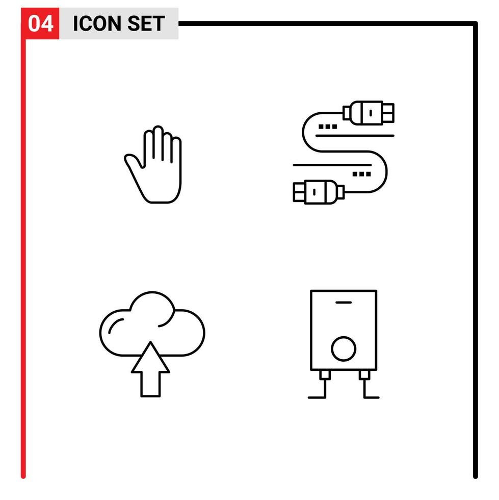 Modern Set of 4 Filledline Flat Colors Pictograph of body language arrow interface server upload Editable Vector Design Elements