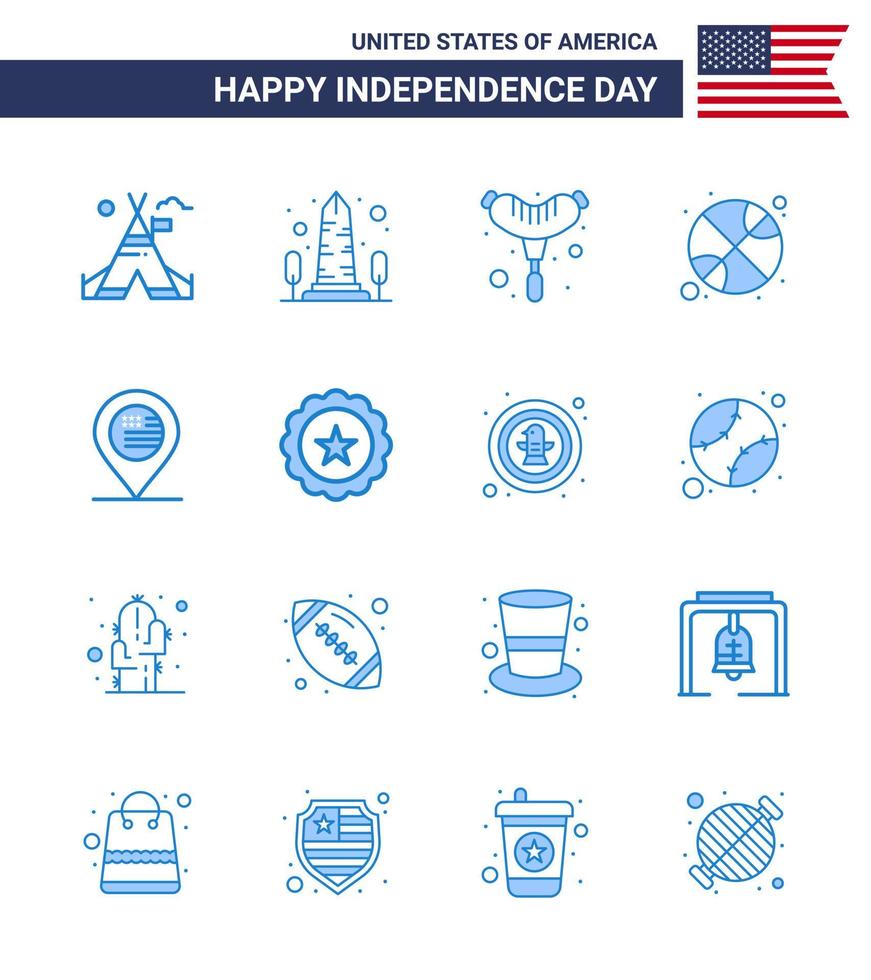 feliz día de la independencia 16 paquete de iconos de blues para web e impresión ubicación día washington deportes baloncesto elementos de diseño de vector de día de estados unidos editables