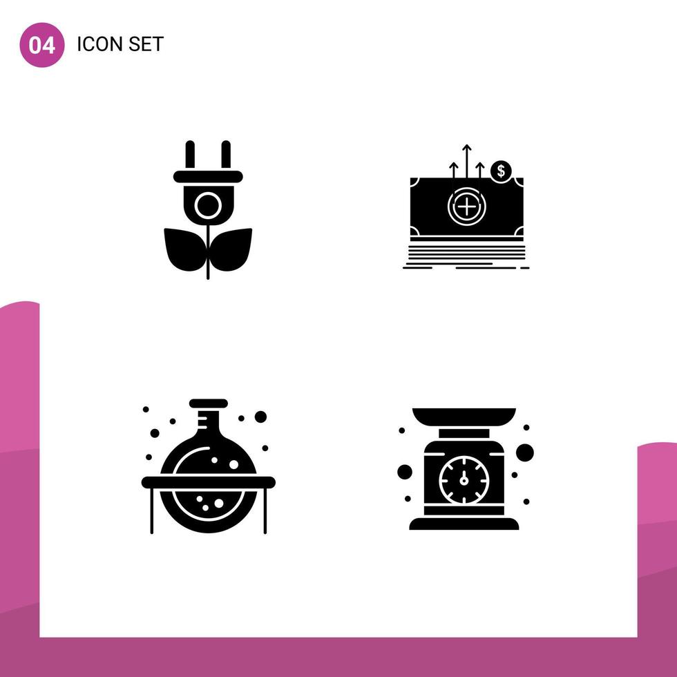 Pack of 4 Modern Solid Glyphs Signs and Symbols for Web Print Media such as eco science money transfer check weight Editable Vector Design Elements