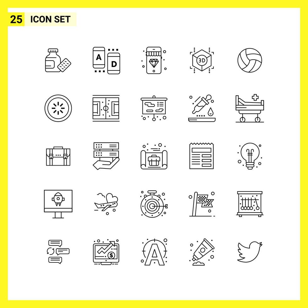 25 conjunto de iconos, símbolos de línea simple, signo de esquema en fondo blanco para el diseño de sitios web, aplicaciones móviles y medios impresos vector