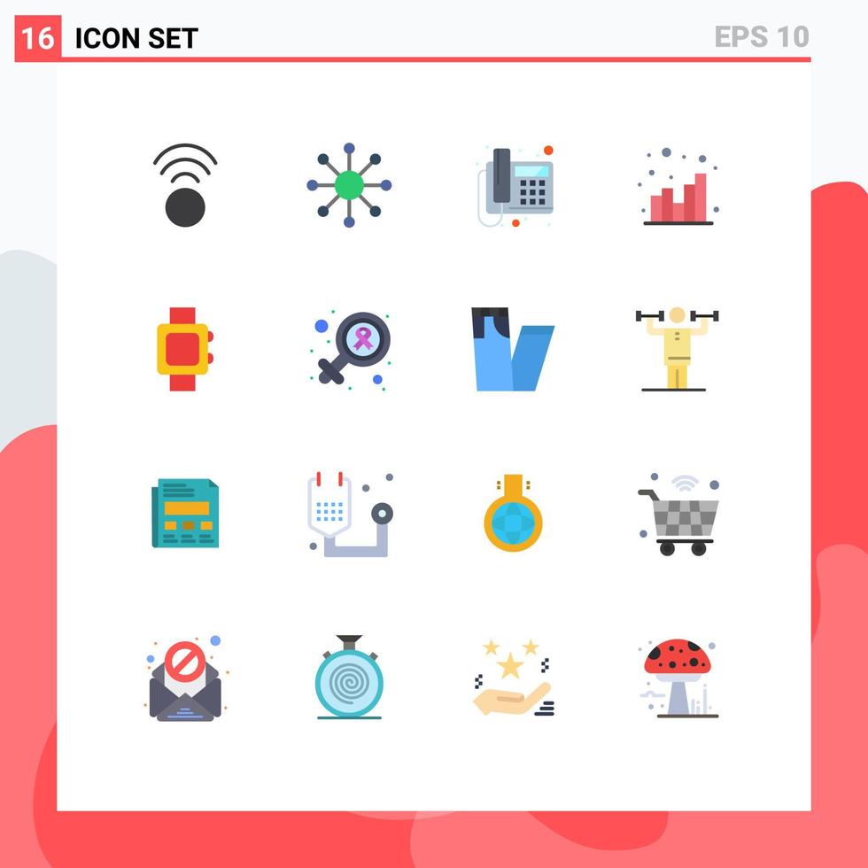 Set of 16 Modern UI Icons Symbols Signs for female clock telephone hand watch seo Editable Pack of Creative Vector Design Elements