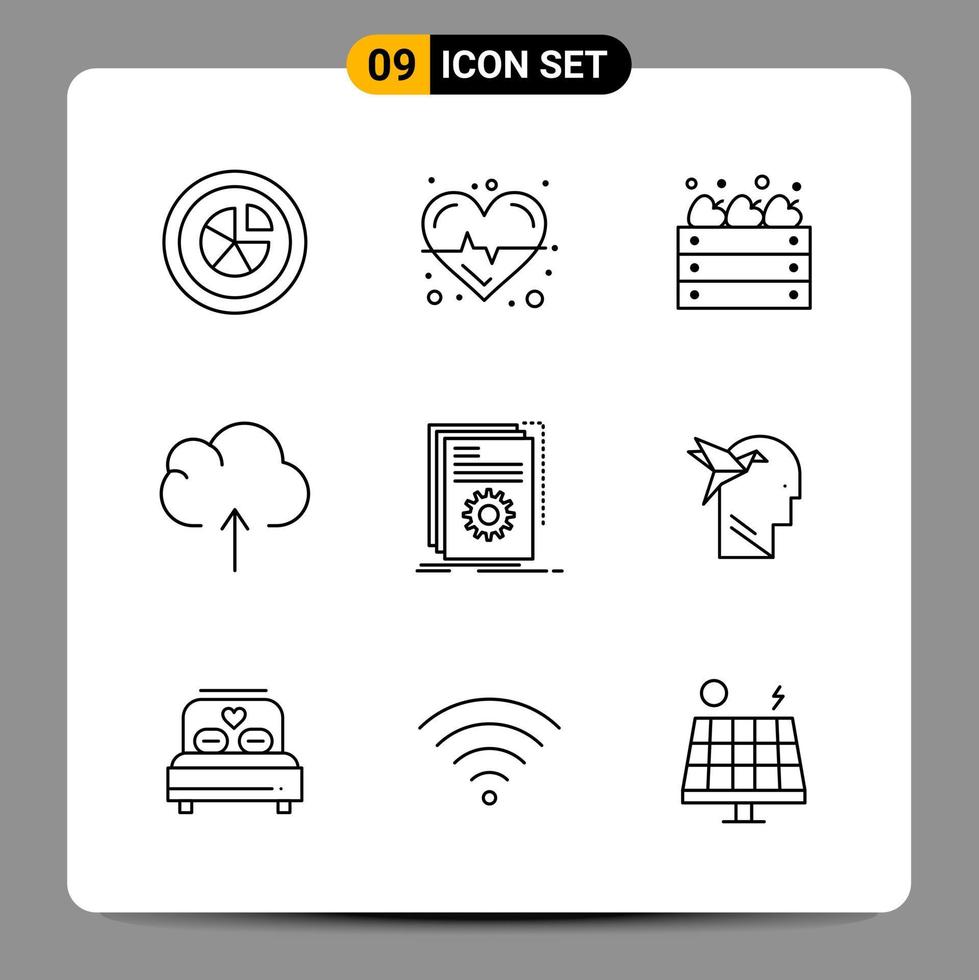 9 Black Icon Pack Outline Symbols Signs for Responsive designs on white background 9 Icons Set vector