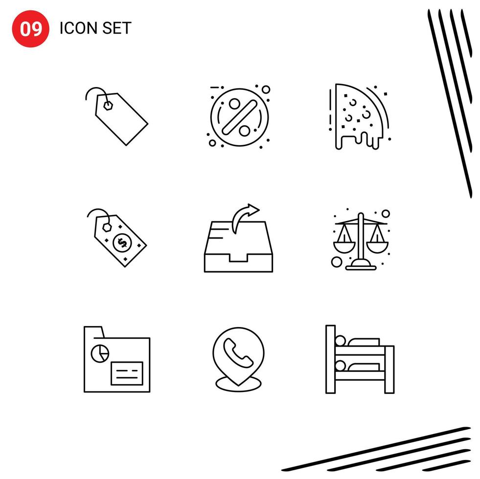 Modern Set of 9 Outlines Pictograph of mailbox tag birthday price ecommerce Editable Vector Design Elements