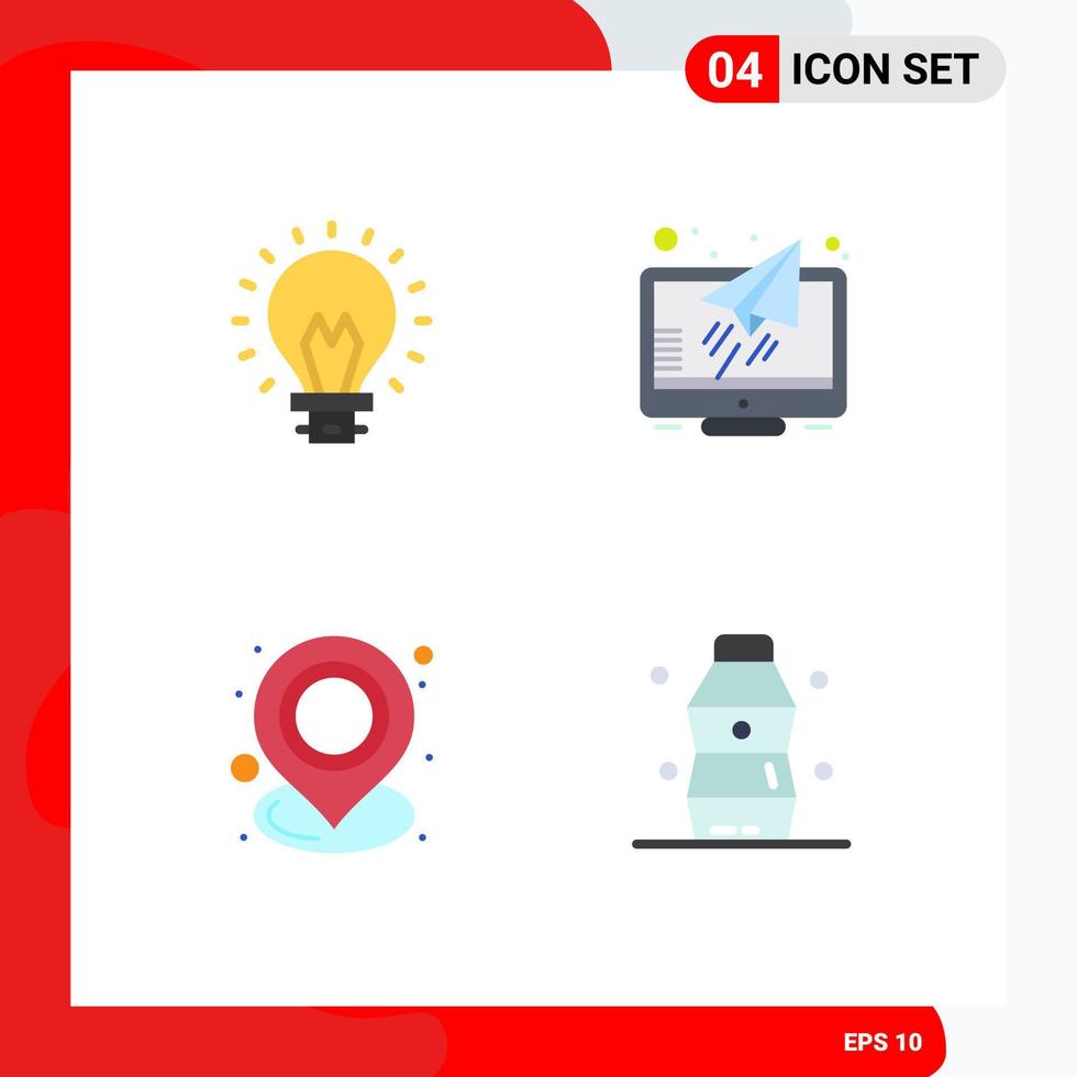 Flat Icon Pack of 4 Universal Symbols of bulb location light reader place Editable Vector Design Elements