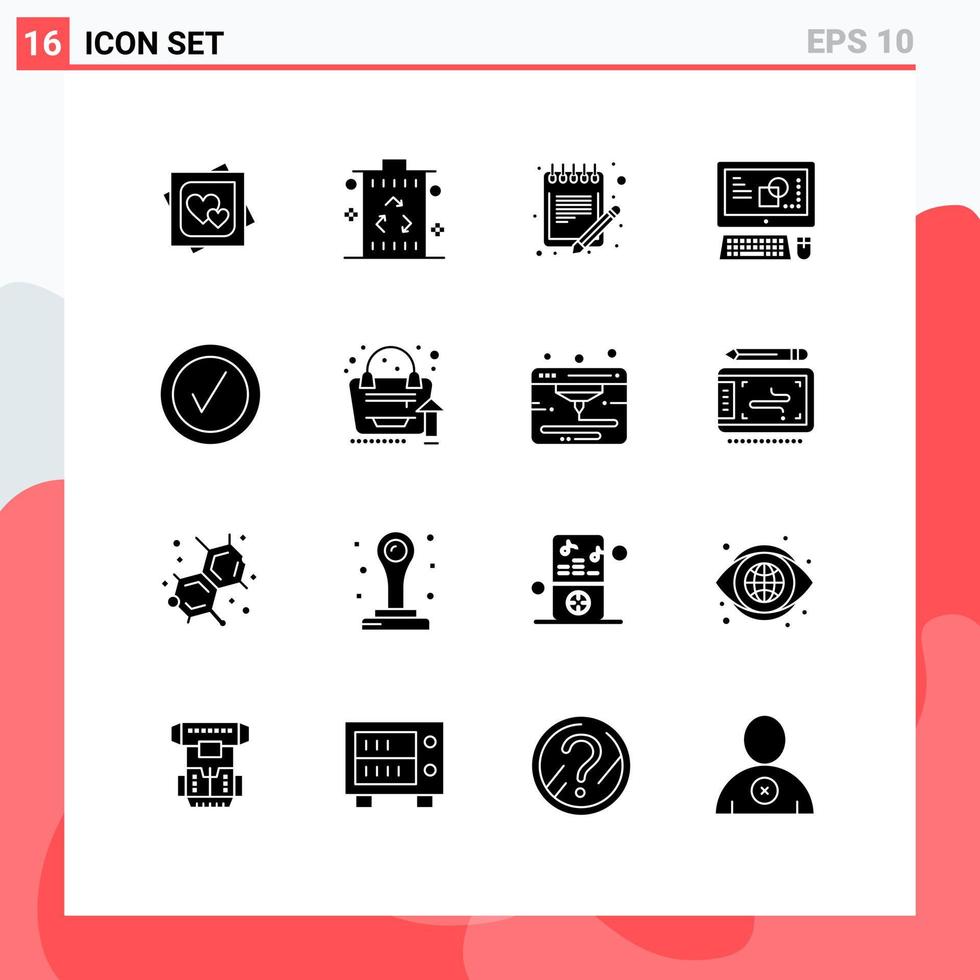 Set of 16 Modern UI Icons Symbols Signs for creative computer power sheet paper Editable Vector Design Elements