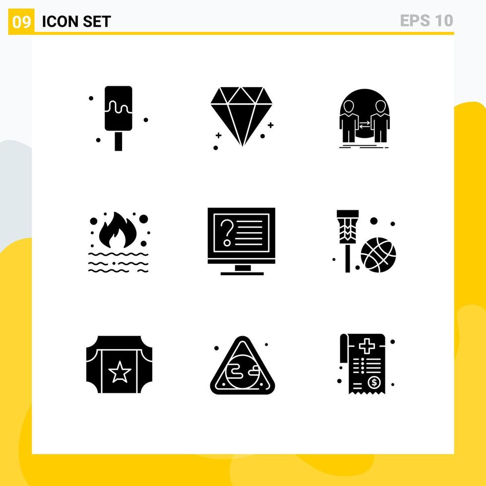 Modern Set of 9 Solid Glyphs Pictograph of contact smoke user pollution fire Editable Vector Design Elements