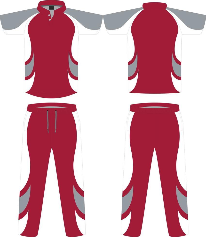 Cricket uniform set with front and back view Sports Cricket t-shirt jersey and bottom trouser design template, mock up vector