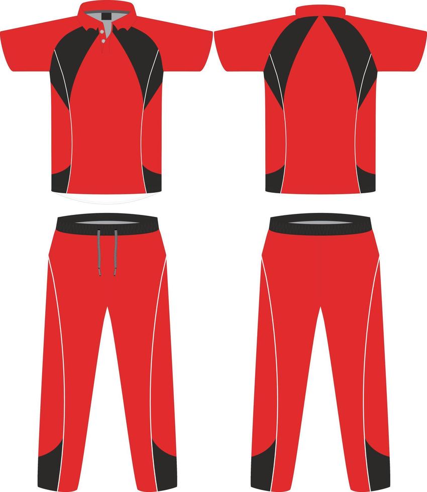Cricket uniform set with front and back view Sports Cricket t-shirt jersey and bottom trouser design template, mock up vector