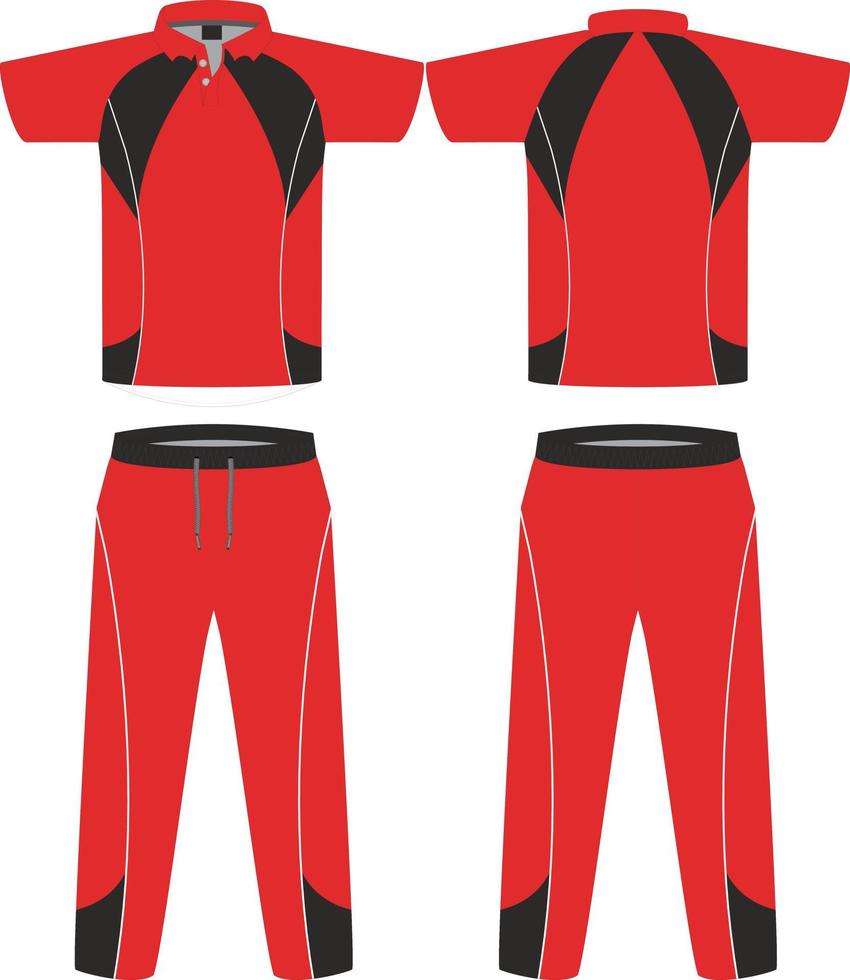 conjunto de uniforme de cricket con vista frontal y posterior plantilla de diseño de camiseta de cricket deportivo y plantilla de diseño de pantalón inferior, maqueta vector