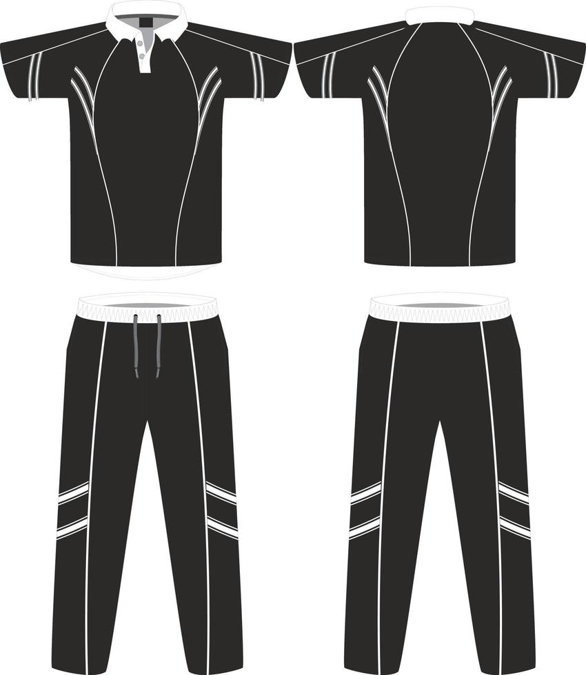 Cricket uniform set with front and back view Sports Cricket t-shirt jersey and bottom trouser design template, mock up vector